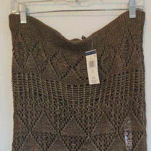 Polo Ralph Lauren deep olive knit linen knee-length fringed skirt, size Large